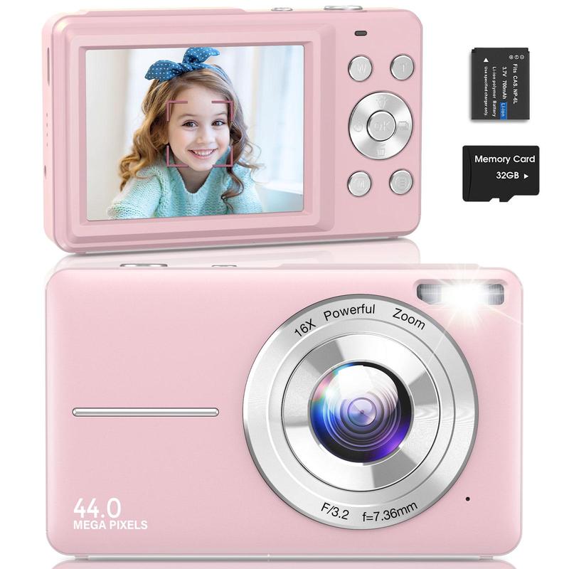 DC403 Digital Camera, 1080P & 44MP, Ff(F 3.2, f=7.36mm), 32G Memory Card, 16X Digital Zoom, Compact & Portable Digital Camera Photos For Teens & Beginners