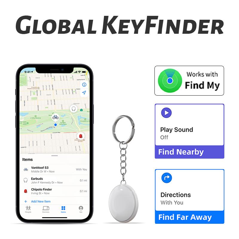 Global Location Tracker for Apple Find My, Key Finder,Water Resistant Gps Device ,Android not Supported, Works with Apple Find My (iOS only), Bag,Animal pets, Bluetooth Tracker for Earbuds and Luggage(White)