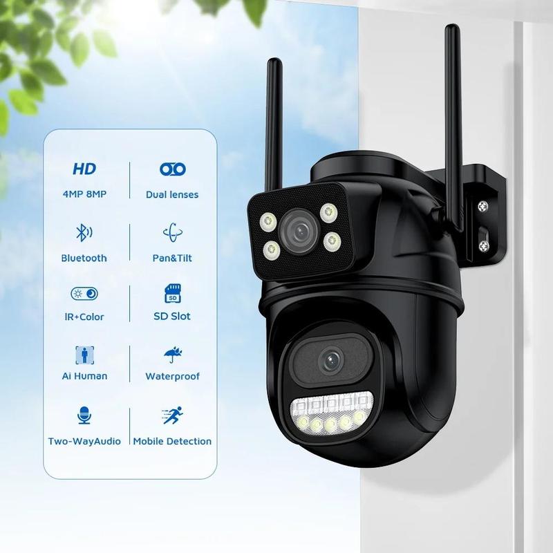 6MP Dual Lens Wireless Security Camera, 2.4GHz WiFi Camera, Waterproof Portable Monitoring Camera, Home Security Camera, Outdoor Monitoring Camera