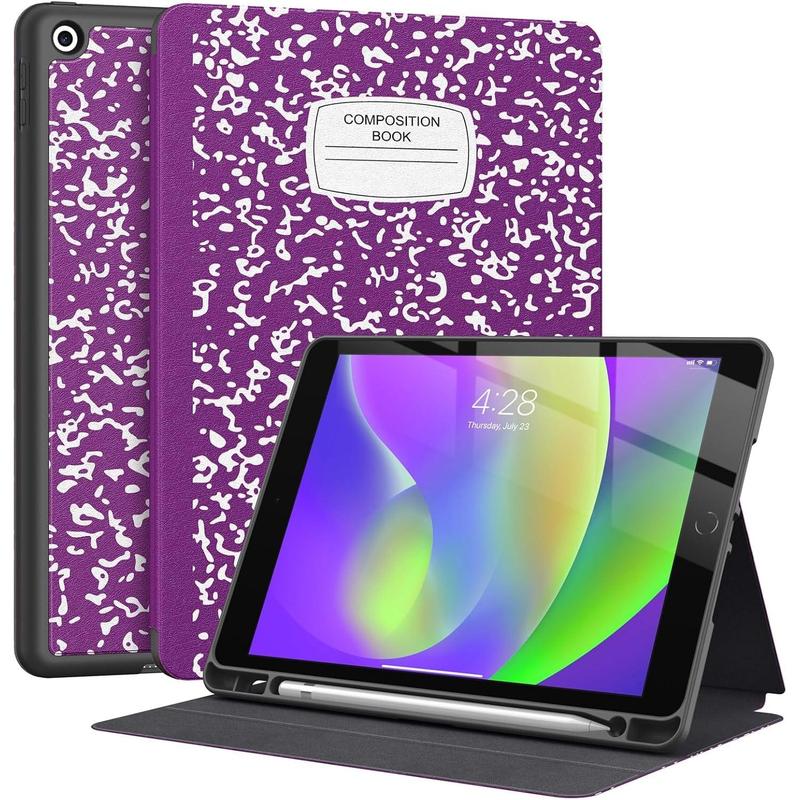 Case for Pad 9th 8th 7th Generation 10.2 inch (2021 2020 2019 Model) with Pencil Holder, Folio Stand Case with Auto Wake Sleep,Soft TPU Back Shell Cover for Pad 10.2 Inch-Purple