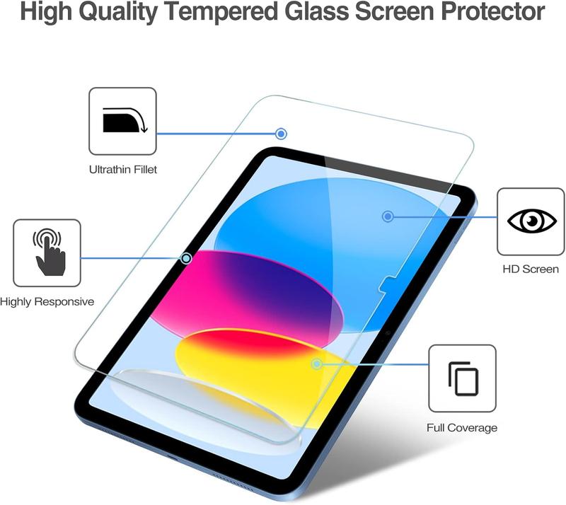 2 Pack Screen Protector for iPad 10th Generation 2022 A2696 A2757 A2777 10.9 Inch, Tempered Glass Film Guard for iPad 10 -Clear