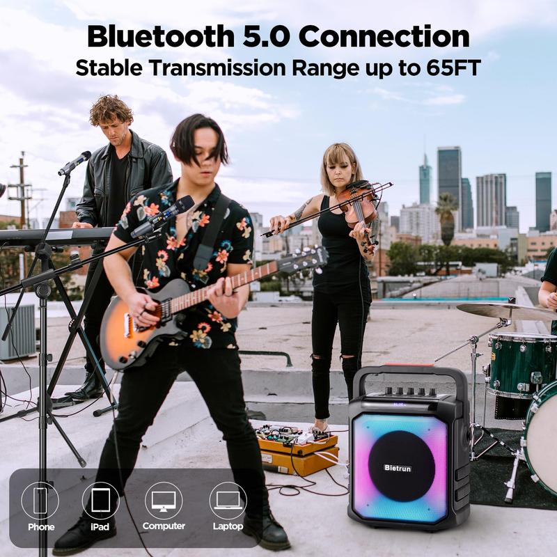 Bietrun Karaoke Machine with 2 Microphones Bluetooth Speaker for Adults Singing Audio Stereo Wireless Connection Portable Smartphone