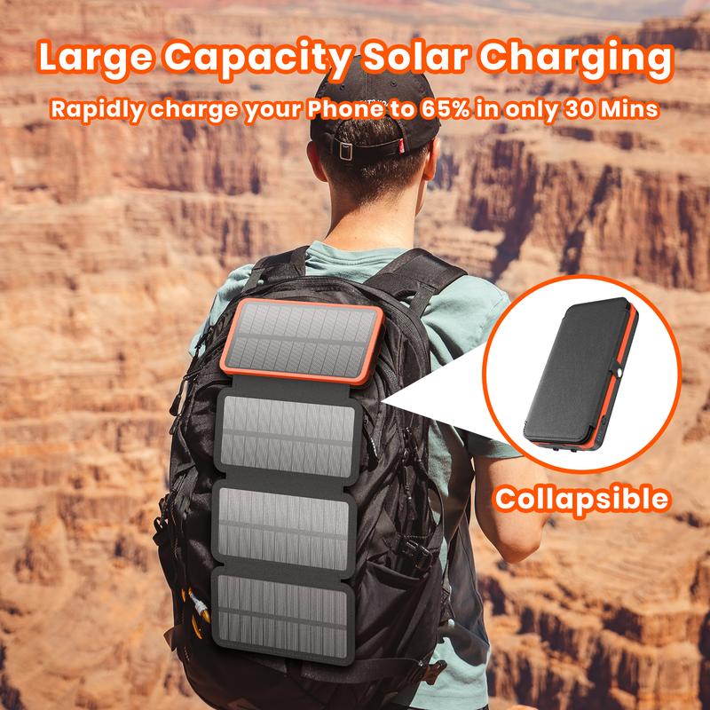 Cyber Monday Sale - Solar Charger 27000mAh Power Bank 22.5W Fast Charging Portable Phone Charger with 4 Solar Panels USB C PD External Battery Pack with 3 USB Outputs for smartphone Tablet