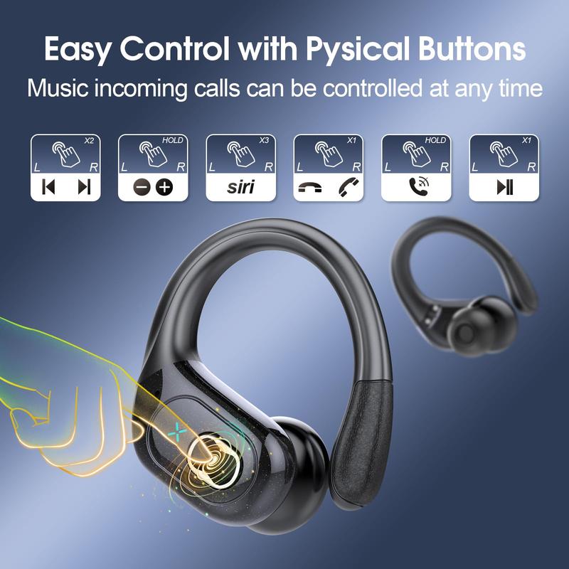 RythmWave BX-HD65 Wireless Earbuds 75hrs Bluetooth 5.3 Headphone Sport, 2024 Bluetooth Earbuds Stereo Deep Bass Over Ear Bud with Earhooks, ENC Noise Cancelling Mic, IPX7 Waterproof Earphone, Camel