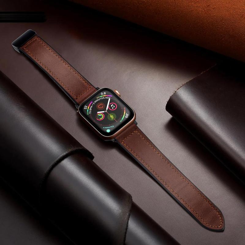 Magnetic Leather Watch Band Compatible with Apple Watch Band 49mm 45mm 44mm 42mm, Genuine Leather with Magnetic Buckle Replacement Strap Compatible with Apple Watch Ultra Series