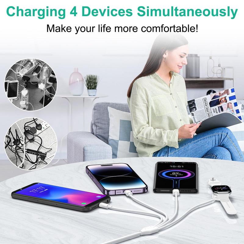 Multipurpose 6 in 1 Charging Cable, 2 Counts 1.8m Mobile Data Cable, Multifunctional Universal Mobile Devices Charging Cable for Watch, Phone, Tablet, Laptop