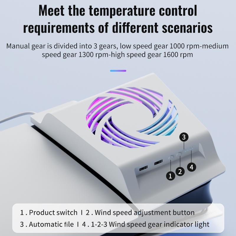 AOLION Cooling Fan, RGB Temperature Sensing Side-mounted Cooling Fan for PS5 Slim Digital Disc Version 2, USB Ports Host Side Cooler, Console Accessories, Gifts for Boyfriend