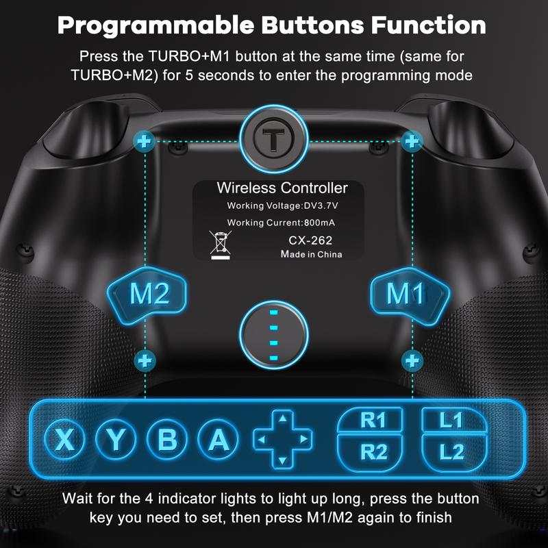 [Compatible PC Controller]Switch Controllers Compatible with Switch Lite OLED, Wireless Switch Pro Controller with Full RGB Line Breathing LED, Programmable, 6-Axis, Adjustable Turbo, 4-Speed Dual Vibration, Wake Up, Screenshot Function