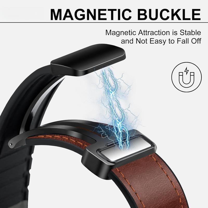 Magnetic Leather Watch Band Compatible with Apple Watch Band 49mm 45mm 44mm 42mm, Genuine Leather with Magnetic Buckle Replacement Strap Compatible with Apple Watch Ultra Series