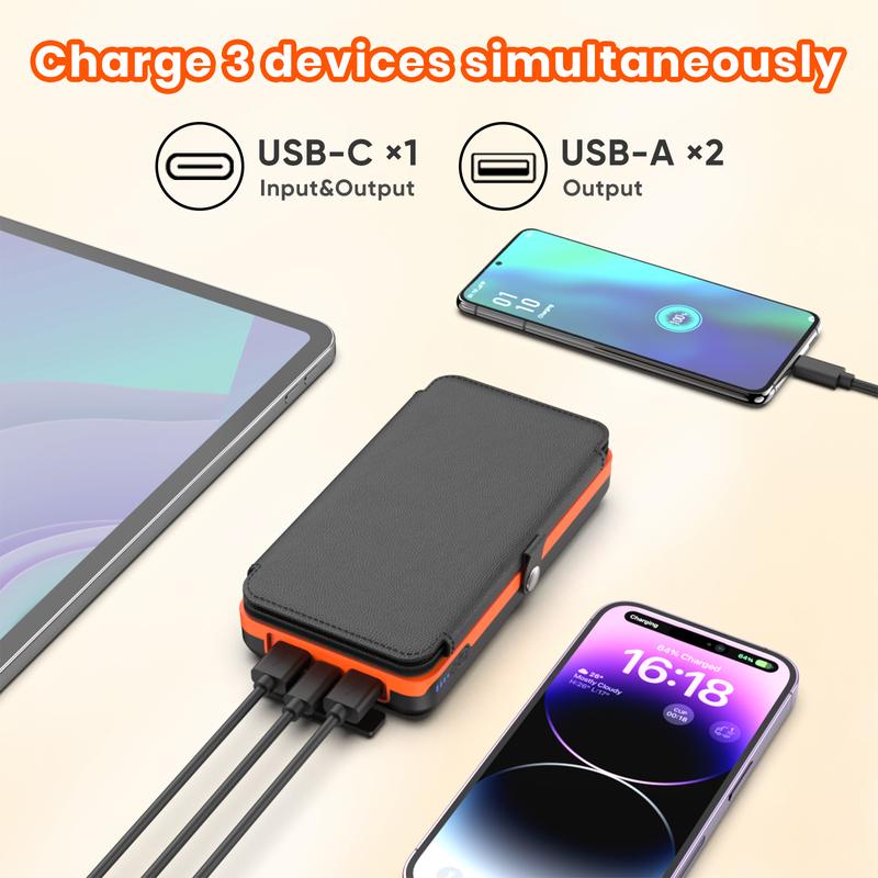 Cyber Monday Sale - Solar Charger 27000mAh Power Bank 22.5W Fast Charging Portable Phone Charger with 4 Solar Panels USB C PD External Battery Pack with 3 USB Outputs for smartphone Tablet