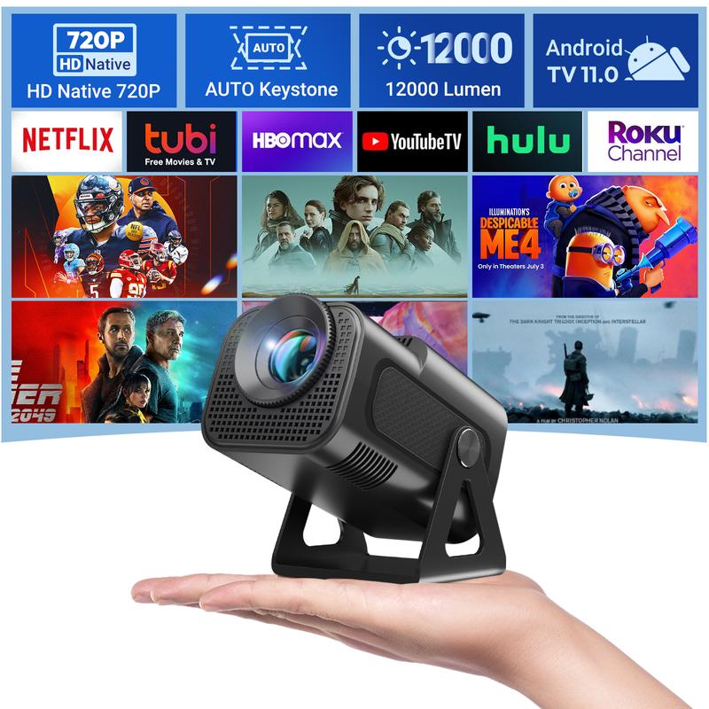 XGODY Gimbal5 Smart Mini Projector - 720P HD, 4K Support, Android 11, Night Light Projection, Built-in Audio for Home Entertainment & Easy Adjustments