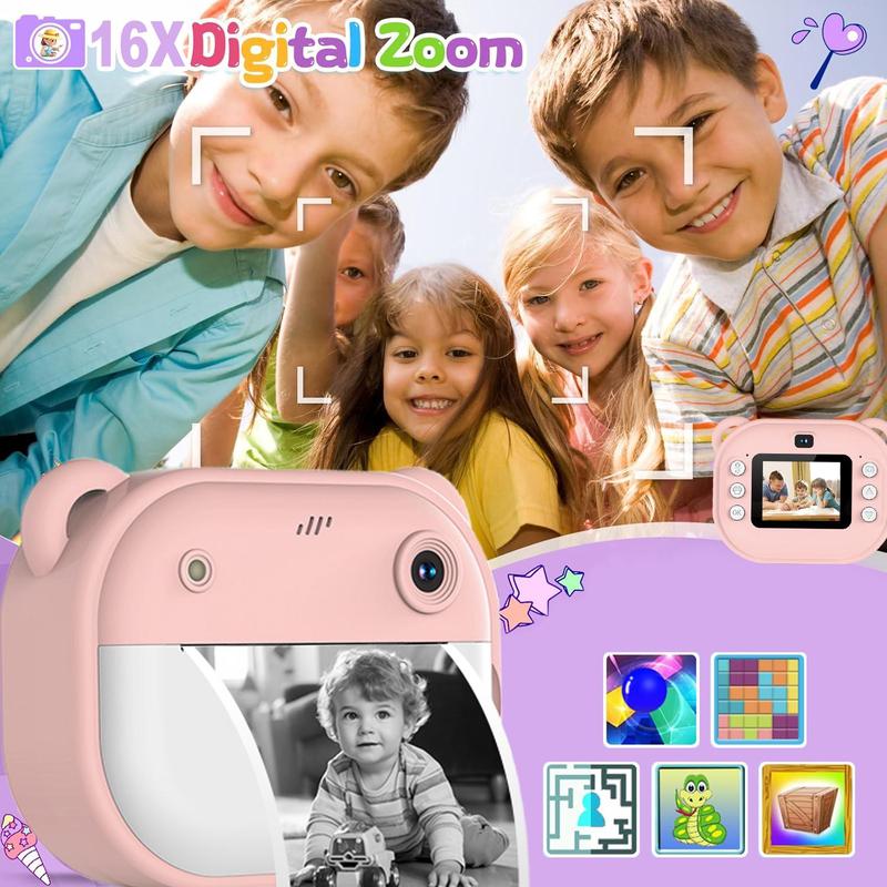 Instant Print Camera, 1 Count Mini Camera, Rechargeable Selfie Digital Camera, Portable Travel Camera Toy for Boys Girls, Gifts