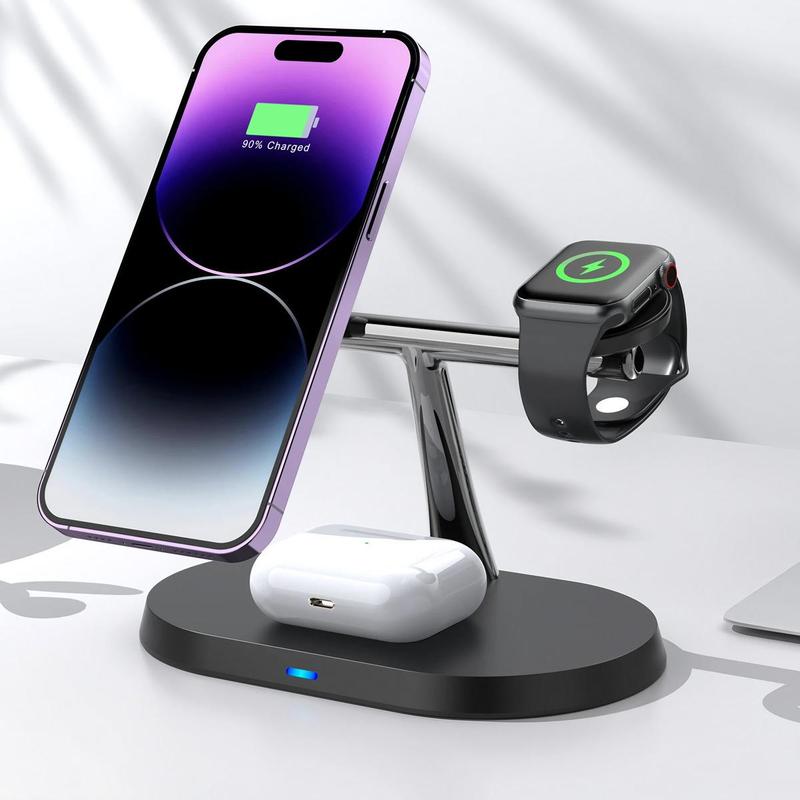 3 in 1 Wireless Charger, 15W Wireless Charging Station, Desktop Phone & Earphone & Watch Charging Station, Phone Accessories for Home Office