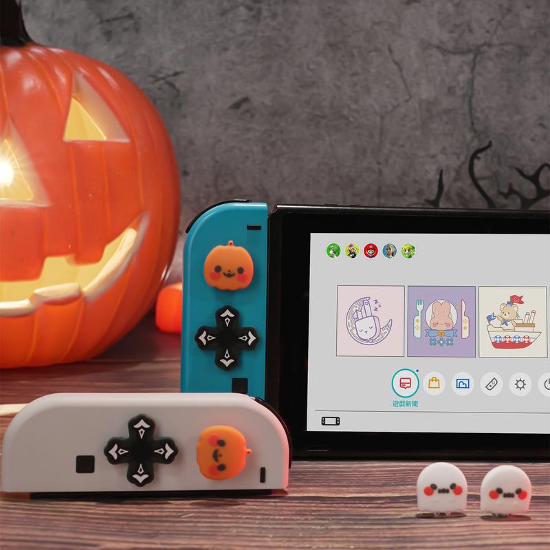 GeekShare Silicone Pumpkin Ghost Button Caps Set Joystick Cover - ABXY Key Buttons Sticker Compatible with Nintendo Switch OLED Joy-Con for Halloween