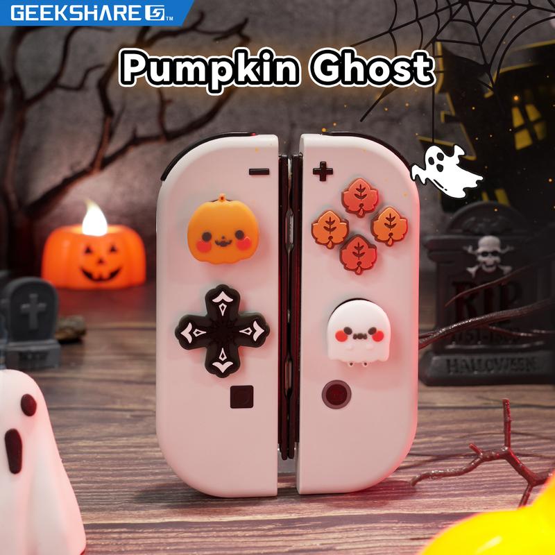 GeekShare Silicone Pumpkin Ghost Button Caps Set Joystick Cover - ABXY Key Buttons Sticker Compatible with Nintendo Switch OLED Joy-Con for Halloween