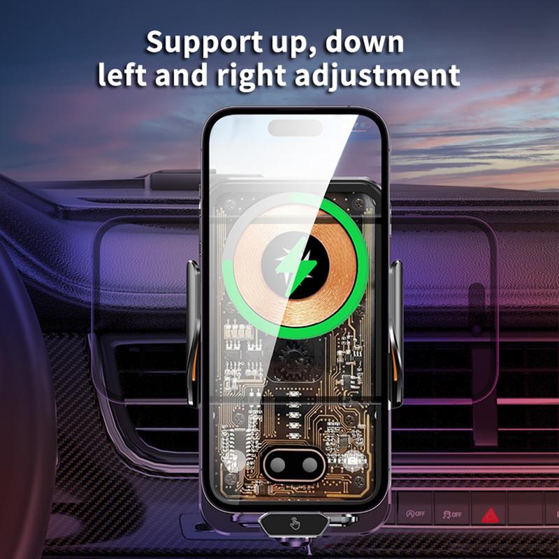 Bilolly Wireless car charger, 15W fast charging auto-clamping car charger phone holder phone holder suitable for iPhone 16 15 14 13 12 Pro Max 11 XR XS, Samsung Galaxy S24 Ultra S23 S22 S21, S20, S10+, and other smartphones.