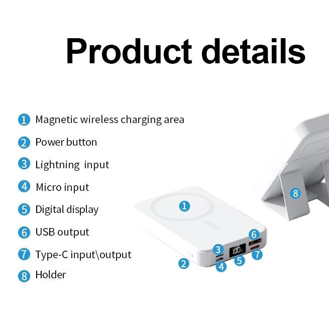 Magnetic Power Bank, Wireless, 10000mah Capacity, LED Display, MagSafe Compatible for iPhone 16 15 14 13 12 Pro Pro Max Plus, Comes with Type-C Cable, 22.5W Fast Charger, Chargeable,  Accessories Device Smartphone Digital Mobile Charging Battery Portable