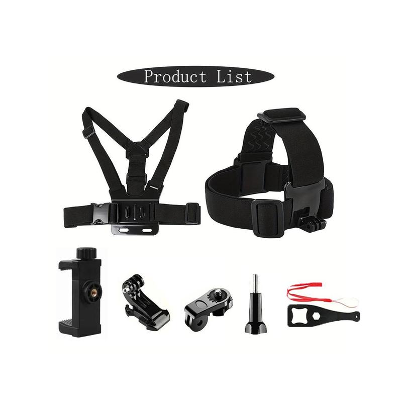 Action Camera Accessory Kit with Adjustable Chest Harness & Mounts, Universal Sports Camera Support Mount for Outdoor Cycling and Off-Road