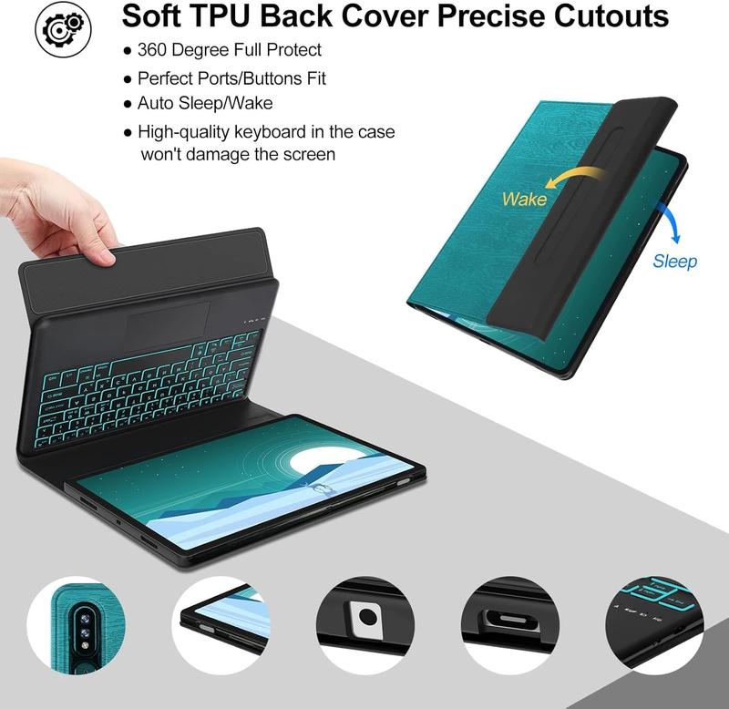 Tablet Keyboard Case for Galaxy Tab S7 FE(5G) 2021   S8 Plus 2022 - Backlight Detachable  Keyboard with Touchpad, Smart Protective Folio Case withSPenHolder for Galaxy Tab S7 Plus,Blue