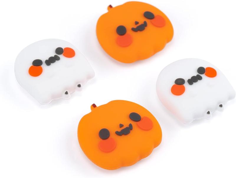 GeekShare Silicone Pumpkin Ghost Button Caps Set Joystick Cover - ABXY Key Buttons Sticker Compatible with Nintendo Switch OLED Joy-Con for Halloween