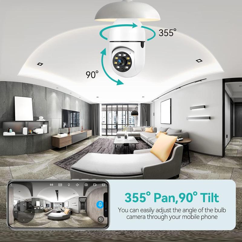 Light Bulb Security Camera,5G&2.4GHz WiFi 3MP Security Cameras Wireless Outdoor Motion Detection and Alarm,Two-Way Talk,Color Night Vision,Human Detection,Time-limited offer