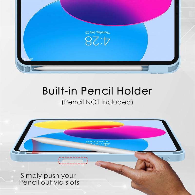 for iPad 10th Generation Case 2022 10.9 Inch with Pencil Holder, [Premium Shockproof + Auto Sleep Wake] with Soft TPU  Cover, Slim Trifold Stand for A2696 A2757 A2777, Book Iceblue