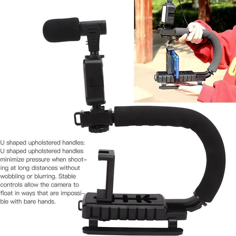 Portable USB Powered Condenser Microphone with LED Fill Light for Summer, 1 Set Video Vlogging Kit with LED Light, U-shaped Camera Holder Portable Handheld Bracket Stabilizer Kit for Streaming & Podcasting