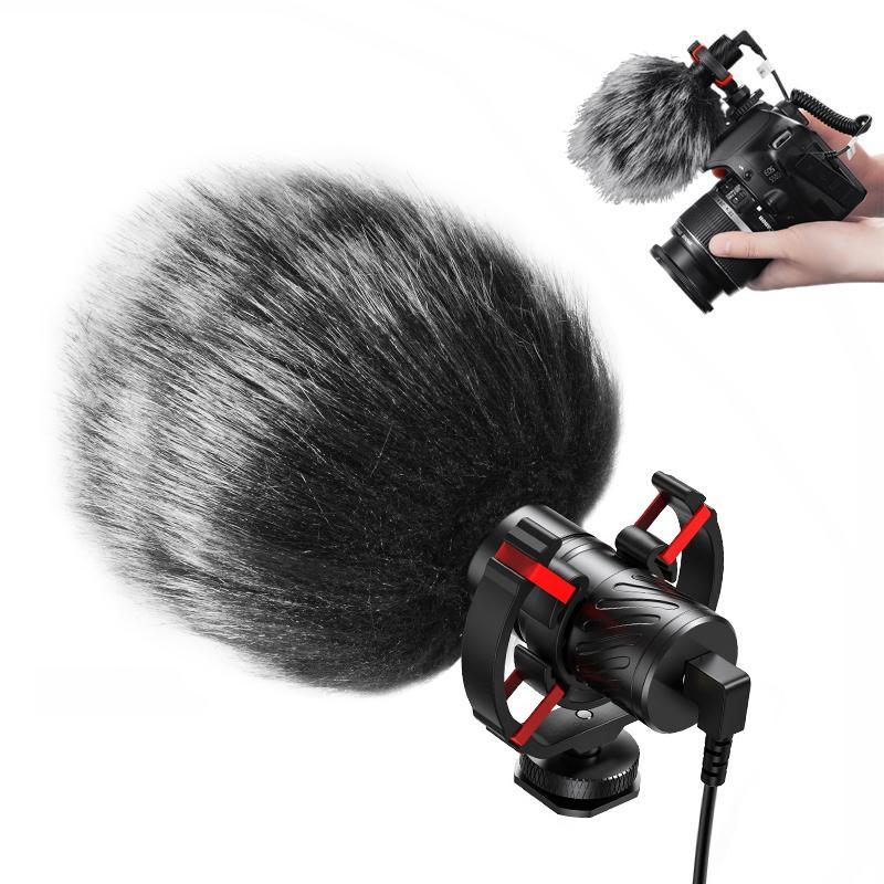 MAMEN Professional Camera Microphone, 1 Count Cardioid Pickup Microphone with Shockproof Base, Plug and Play Microphone for Vlog, Live Streaming, Interview Recording