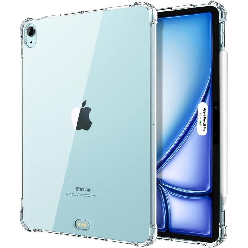 Case for iPad Air 11 Inch M2 2024, iPad Air 6th 5th 4th Generation Case (2024 2022 2020), Slim TPU Clear Transparent  Protective Cover, Support  Pencil Pro 2nd USB-C - Clear