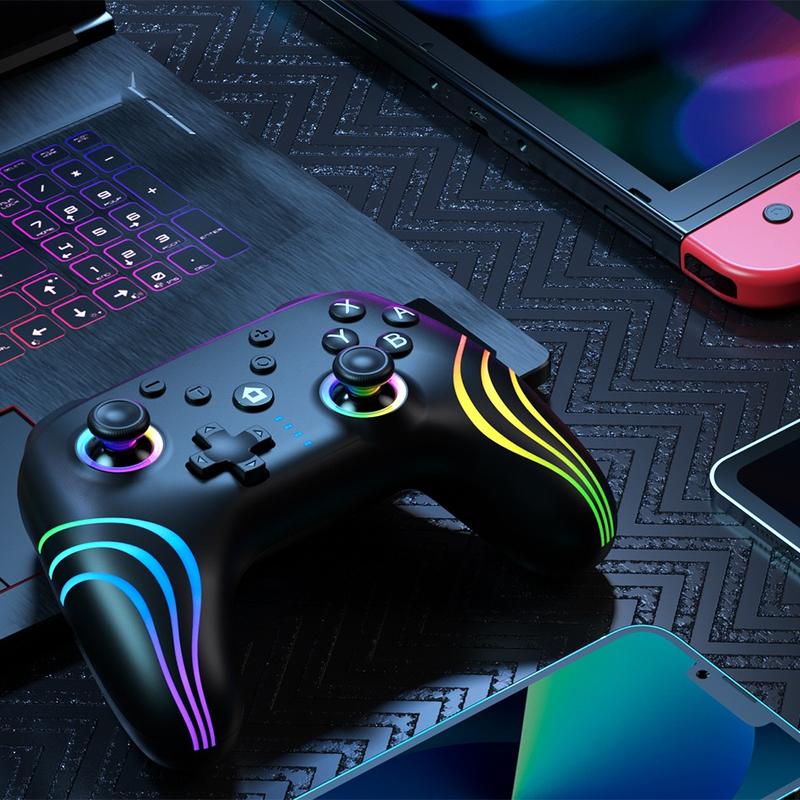 [Compatible PC Controller]Switch Controllers Compatible with Switch Lite OLED, Wireless Switch Pro Controller with Full RGB Line Breathing LED, Programmable, 6-Axis, Adjustable Turbo, 4-Speed Dual Vibration, Wake Up, Screenshot Function