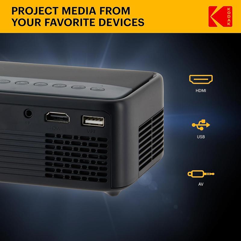 KODAK FLIK X1 100” Mini Projector, Portable Pico Projector with Remote & 2W Speakers, Black