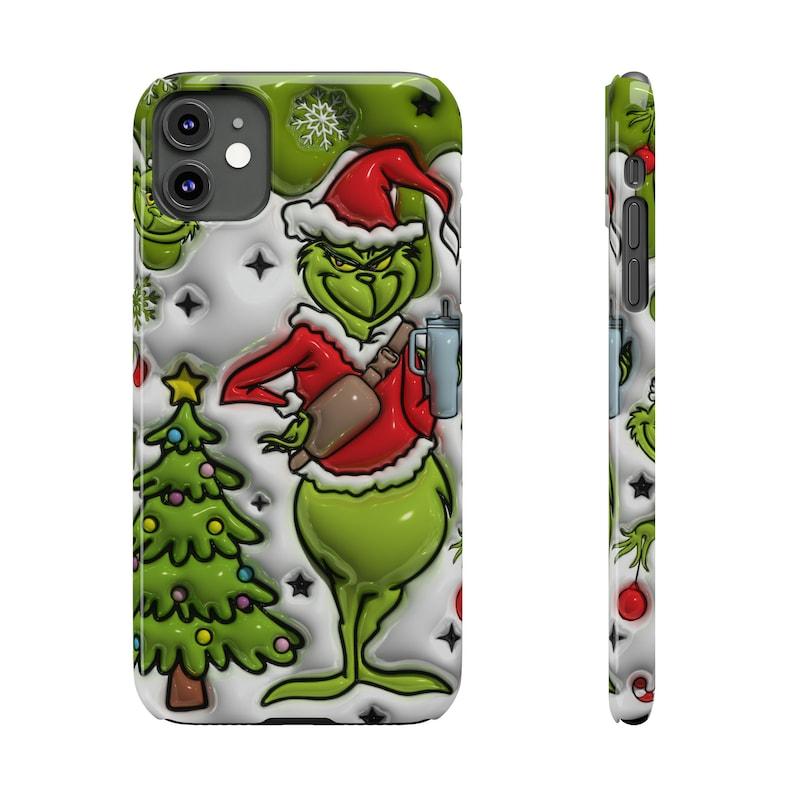 Christmas Gr!nch iPhone Case for iPhone 16, 15 Pro Max, 14 Plus, 13, 12, 11, XR, XS, 3D effect flat case, Xmas Printed Cover