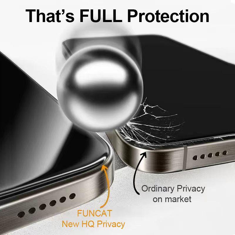 FUNCAT GLOBAL <3PCS> 360° Privacy Screen Protector [4 Sides Privacy]. 'ON SALE for NEW APPLE' Screen film for iPhone 16 15 14 13 12 [LEFT, RIGHT, UP, DOWN], Strong Protection, Anti-Spy, Electroplated Layer, (Headset Cover), Fingerprint-Proof.