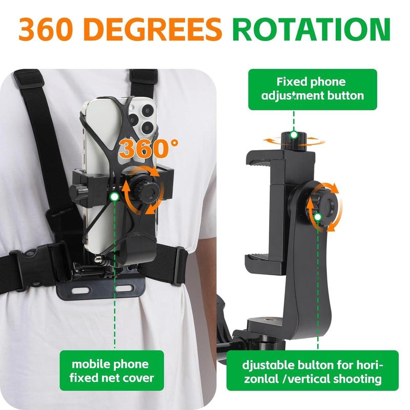 Mobile Phone Chest Mount Harness Strap Holder Cell Phone Clip Action Camera POV for Samsung iPhone Plus etc Smartphone Cellphone