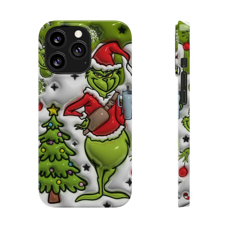 Christmas Gr!nch iPhone Case for iPhone 16, 15 Pro Max, 14 Plus, 13, 12, 11, XR, XS, 3D effect flat case, Xmas Printed Cover