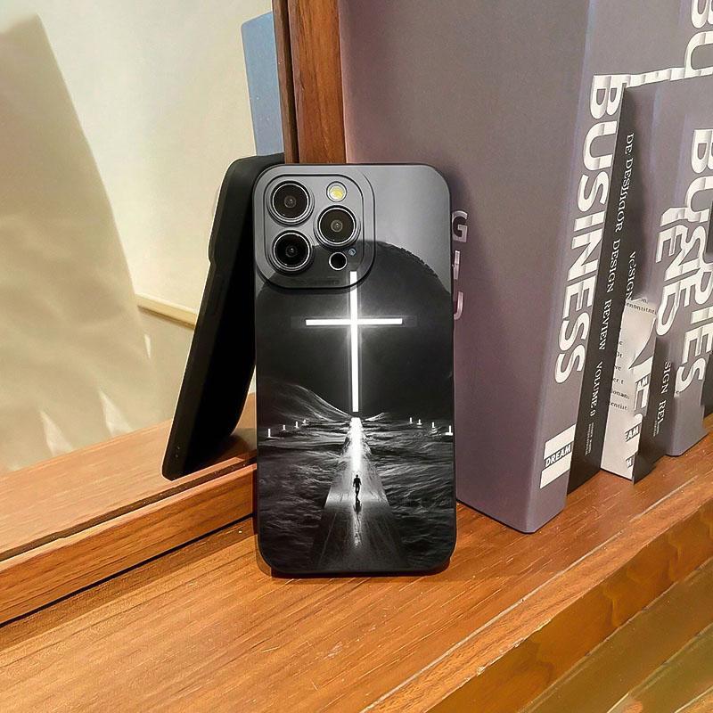 Gothic Cross Pattern Phone Case, 1 Count Anti-drop Phone Protective Case, Total Protective Shockproof Phone Cover for iPhone 11 12 13 14 15 16 Series