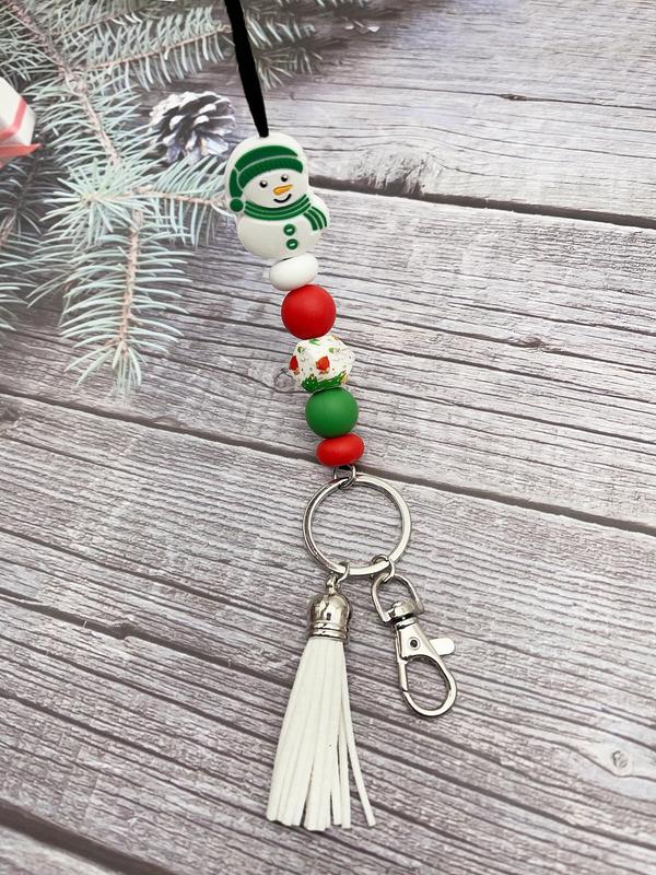 Cute Christmas Themed Beaded Keychain, Beaded Phone Chain, Anti-lost Phone Lanyard, Fashion Phone Charm for Women & Girls