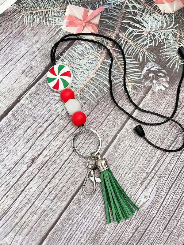 Cute Christmas Themed Beaded Keychain, Beaded Phone Chain, Anti-lost Phone Lanyard, Fashion Phone Charm for Women & Girls