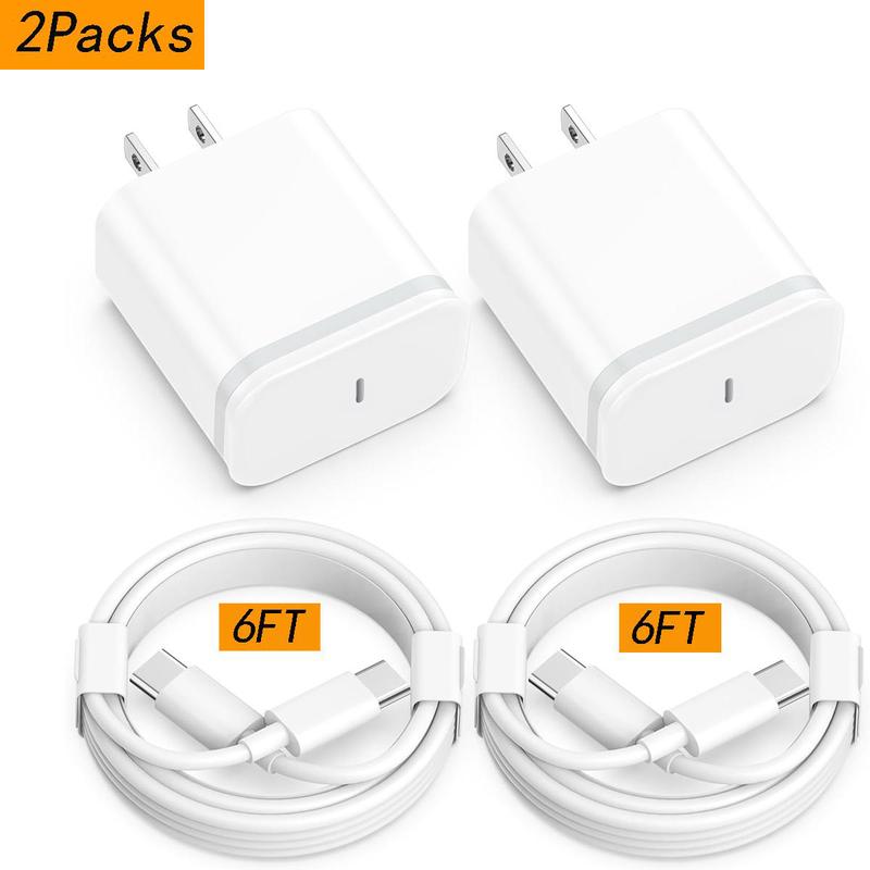 USB-C Charger for iPhone 16 15, 20W 2-Pack Fast Plug Cube with 6FT 10FT Cable for iPhone 16 15 Series, iPad, Samsung, and Shell Smartphone Charging