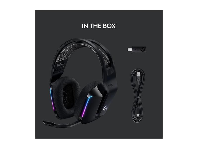 Logitech G733 Lightspeed Wireless Gaming Headset with Suspension Headband, Lightsync RGB, Blue VO!CE mic technology and PRO-G audio drivers - Black Headphone Earphones Memory Electronic