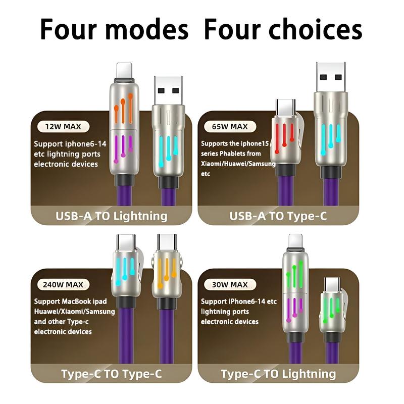 4-in-1 USB C Cable, Multi-functional 240W Fast Charge Data Cable, Phone Accessories Suitable for iPhone 15 14 Phone iPad Pro, Cellphone Charging Accessories