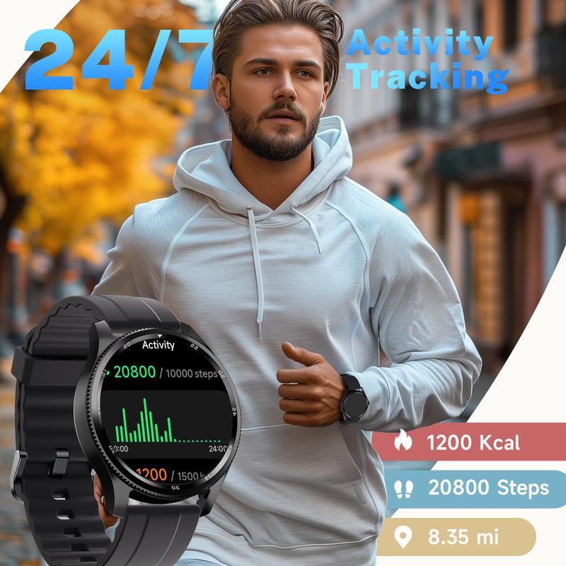 TOOBUR Smart Watch for Men with Answer Make Call,Fitness Sport Watch with Step Counter Sleep Tracker 100 Sports for Run Smart Voice Assistant IP68 Waterproof Swim Fitness Tracker Compatible Android iOS