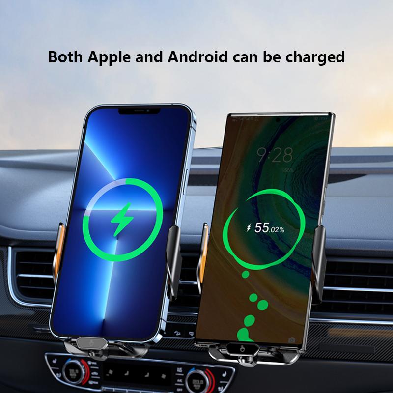 Bilolly  Wireless Car Charger Mount, 15W Fast Charging Auto Clamping Car Charger holder For iPhone Samsung For IPhone 15 14 13 12 11 Pro, Samsung Galaxy S23 Ultra S22 S21 S20, S10+ S9+, Car Accessories Automatic Clip (Black) Aluminum Protection