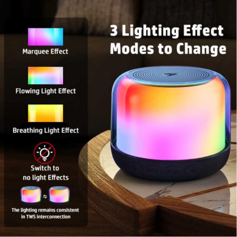 HP Rechargeable Wireless Speaker with 52mm Mini Speaker Unit, 360° Sound Surround Speaker with Cool Lights for Camping, Home Decoration, Christmas Gift