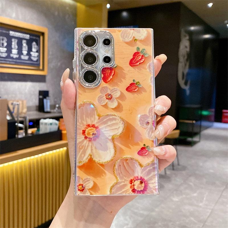 Advanced Art Oil Painting Flower Phone Case, Wave Edge Safe Phone Case for Samsung S22 S23 S24 Ultra