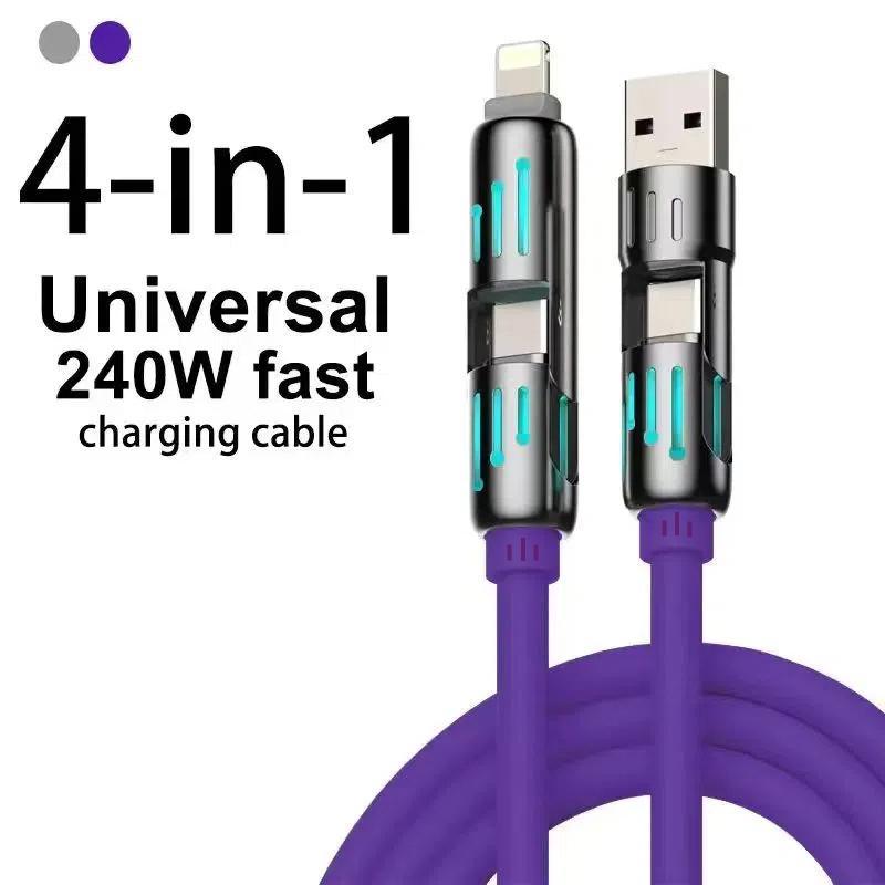 4-in-1 USB C Cable, Multi-functional 240W Fast Charge Data Cable, Phone Accessories Suitable for iPhone 15 14 Phone iPad Pro, Cellphone Charging Accessories