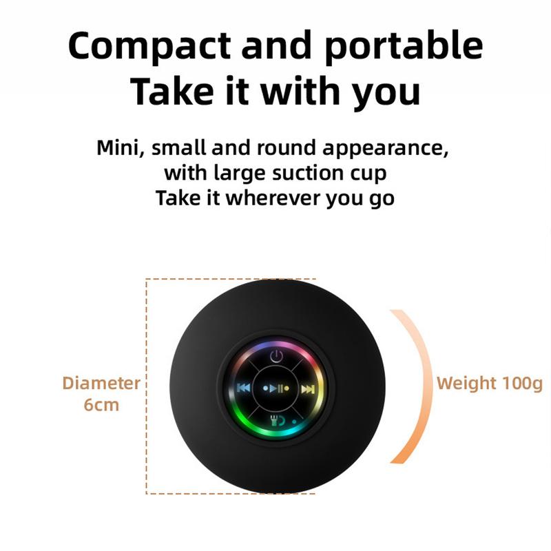 Mini Bluetooth Shower Speaker, Waterproof Portable Wireless Speaker Led Shower Suction Cup Speaker, Small Surround for Party, Travel, Beach Bathroom