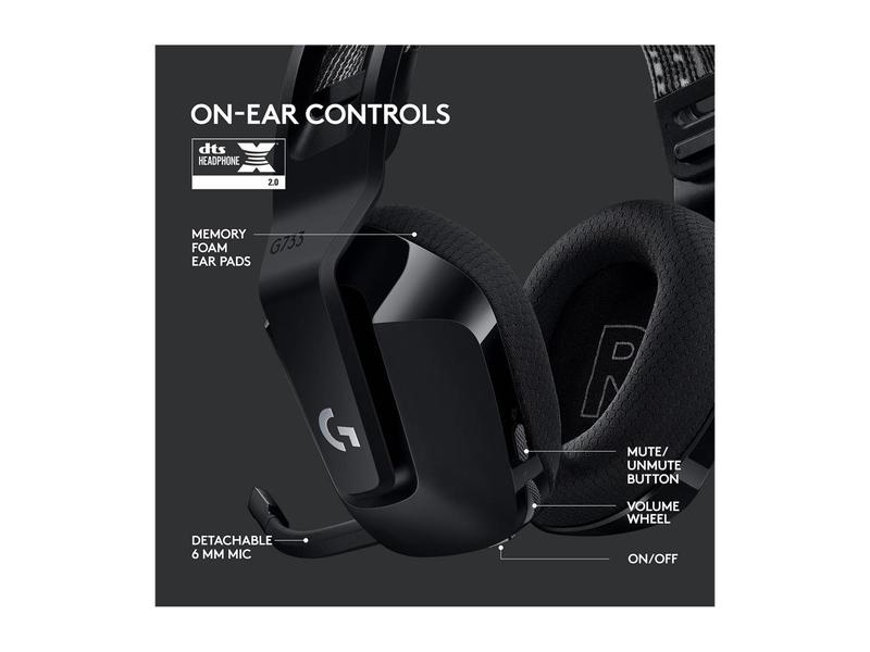 Logitech G733 Lightspeed Wireless Gaming Headset with Suspension Headband, Lightsync RGB, Blue VO!CE mic technology and PRO-G audio drivers - Black Headphone Earphones Memory Electronic