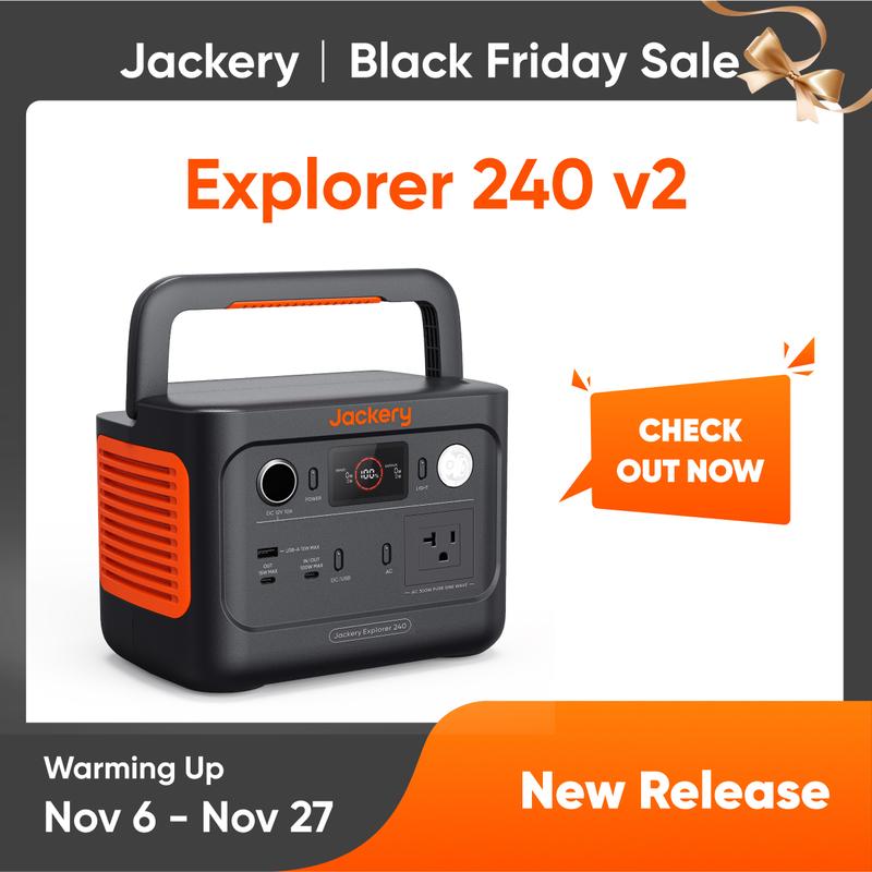 Jackery Explorer 240 Portable PowerStation 2024 Version For Winter Travel, 256Wh LiFePO4 Battery with 300W AC 100W USB-C Output, 1Hr Fast Charging, Versatile Scenarios -Outdoor Camping, RV Travel and Emergency Backup power (solar panel optional)