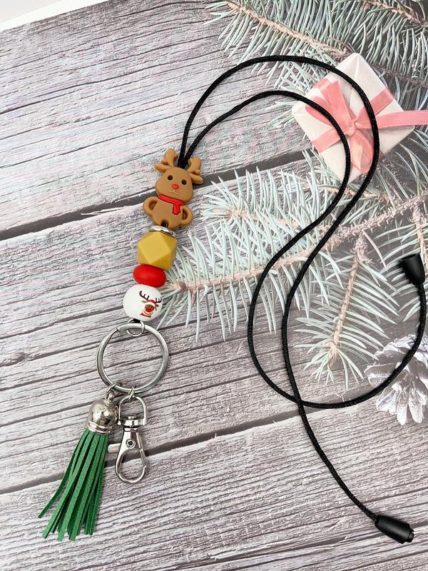 Cute Christmas Themed Beaded Keychain, Beaded Phone Chain, Anti-lost Phone Lanyard, Fashion Phone Charm for Women & Girls